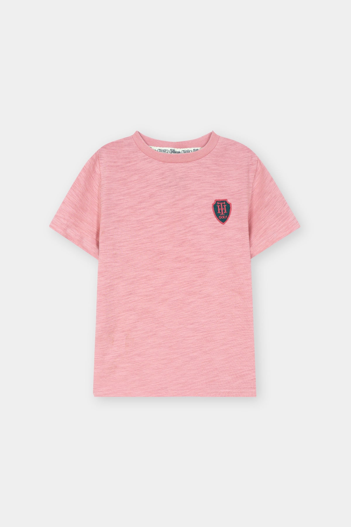 Kids Pink Cotton T-Shirt with Embroidered Chest Badge