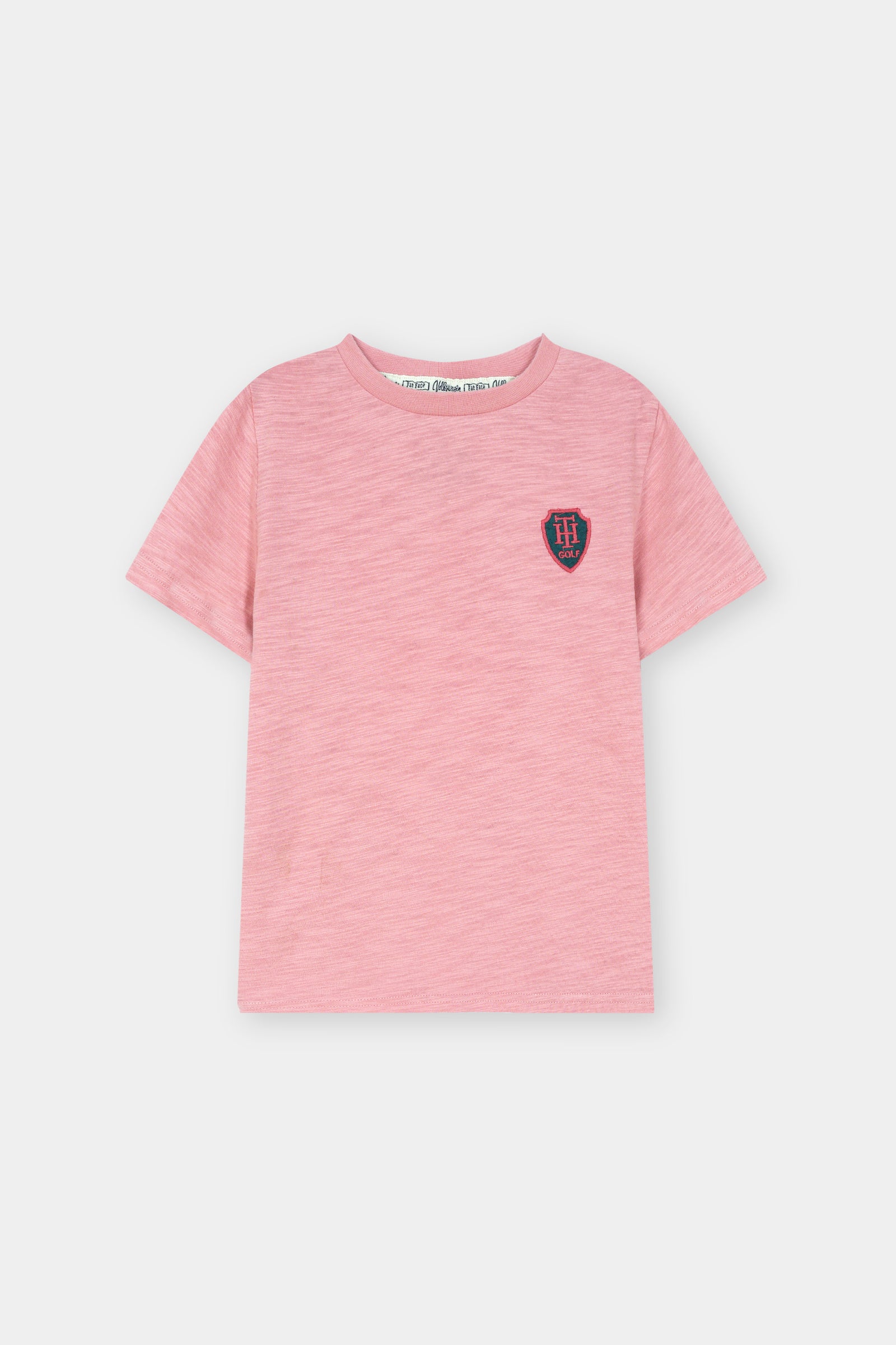 Kids Pink Cotton T-Shirt with Embroidered Chest Badge