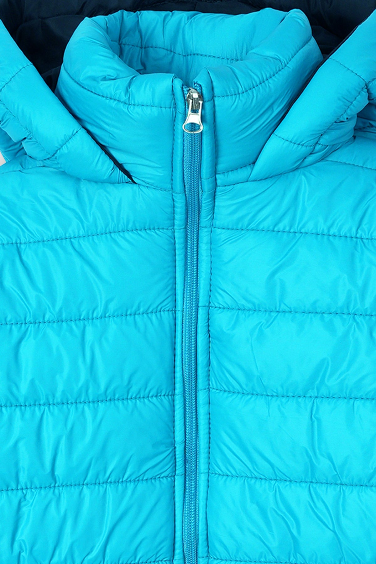 Blue Quilted Hooded Jacket