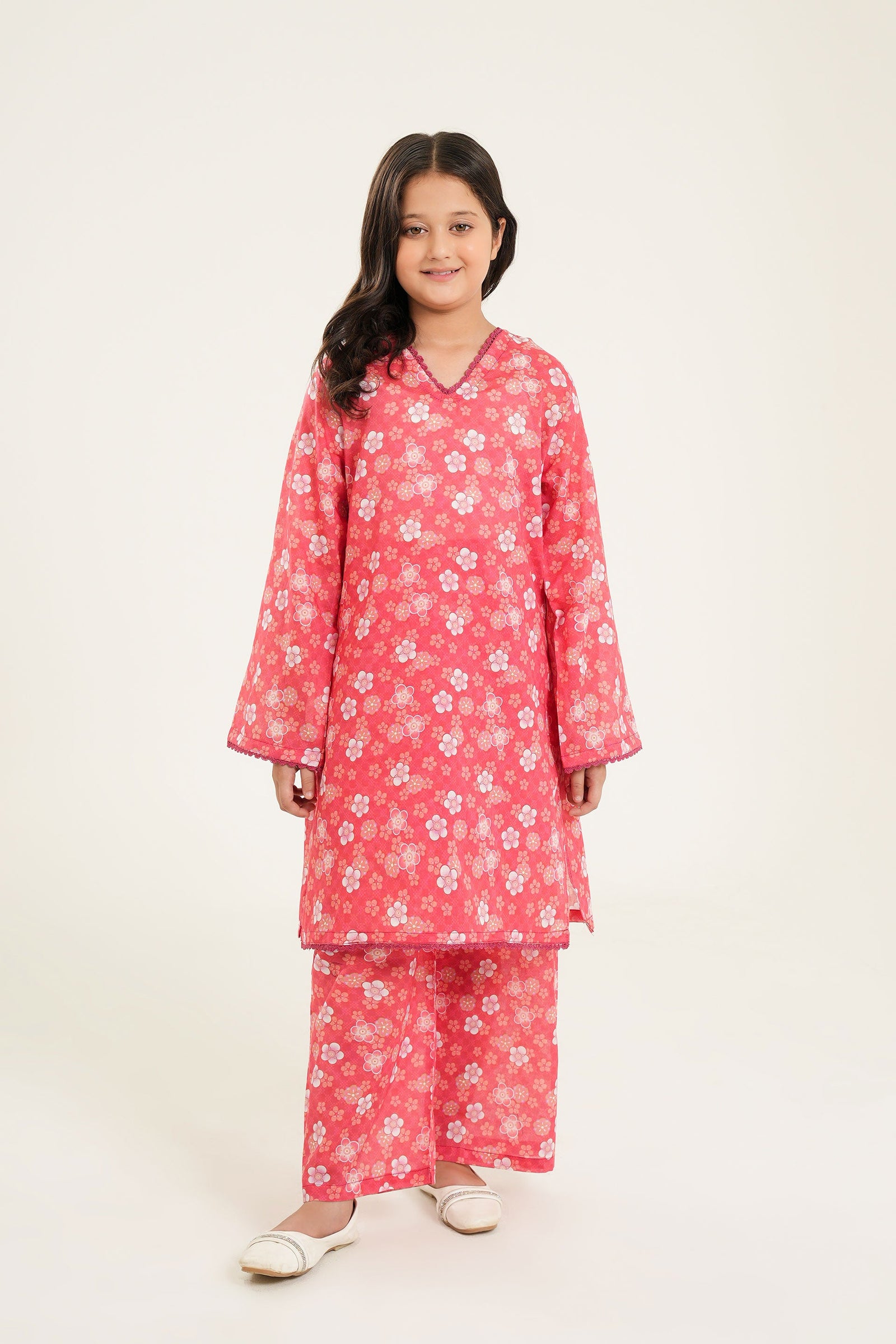 Floral Bliss Pink Printed Suit for Girls
