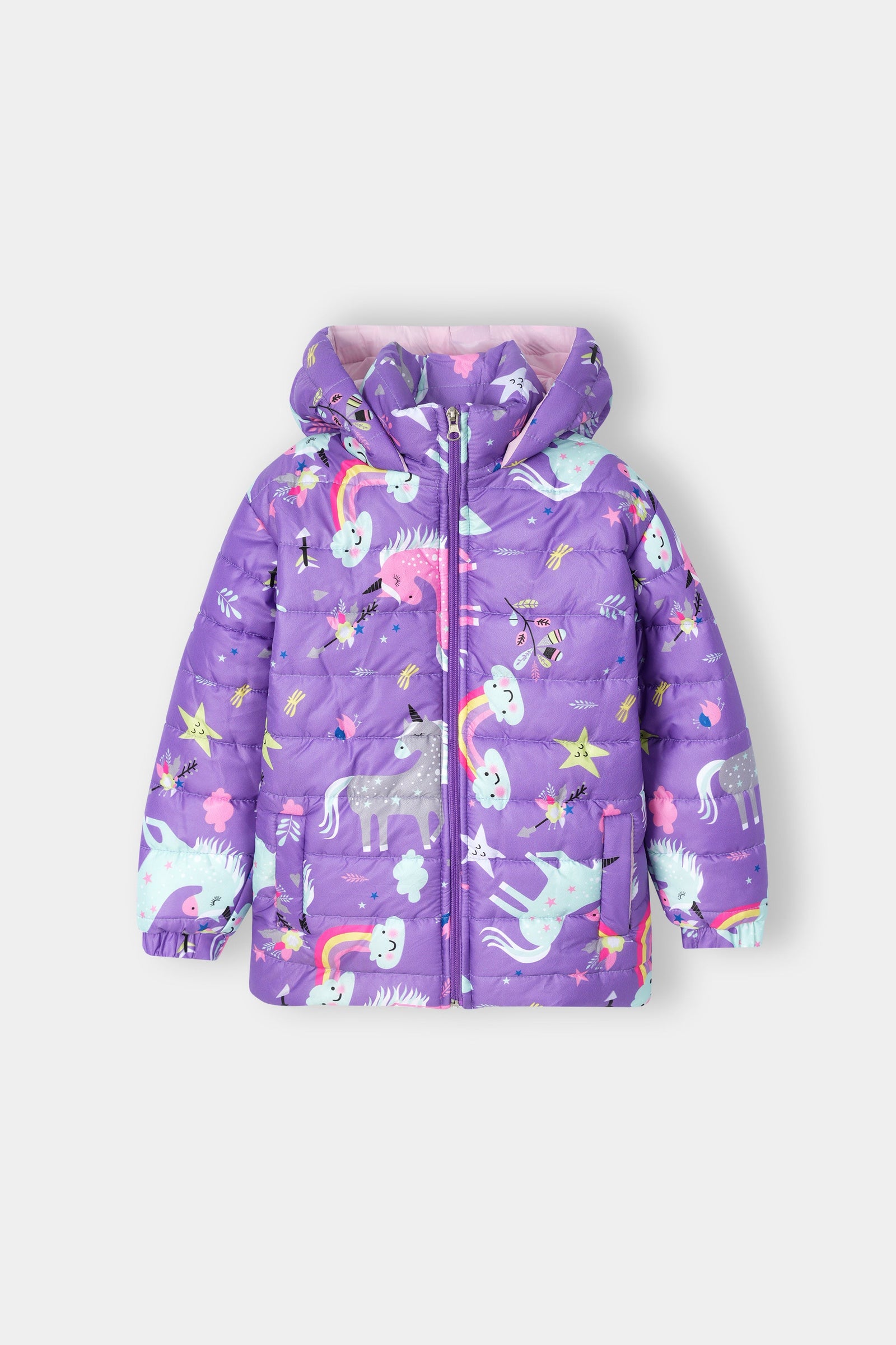 Girls Unicorn Print Puffer Jacket
