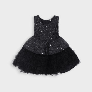 Girls Premium Quality Body Frill Black Frock With Back Bow