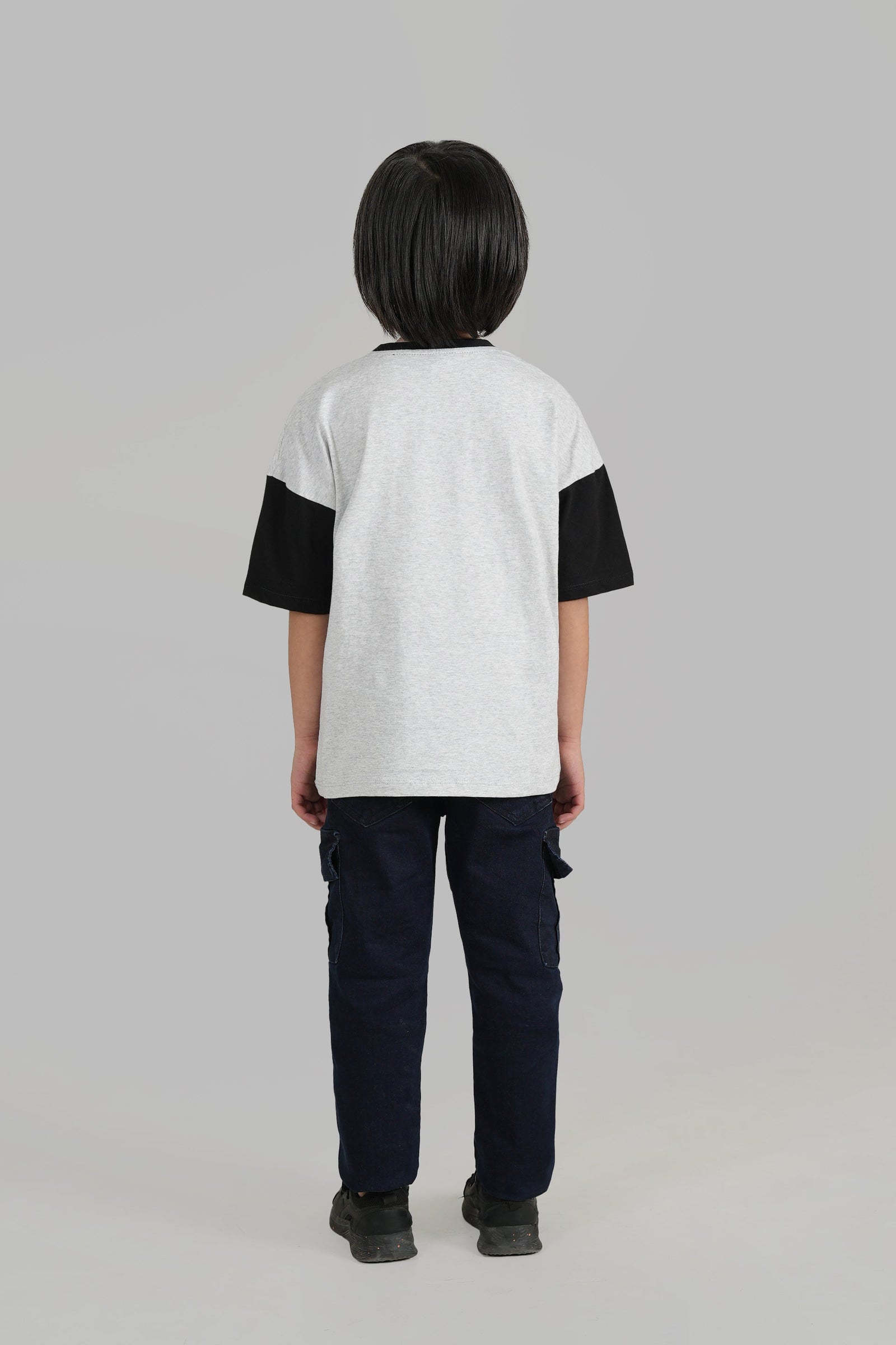 Boys Contrast Sleeves Printed Cotton Oversize T-Shirt