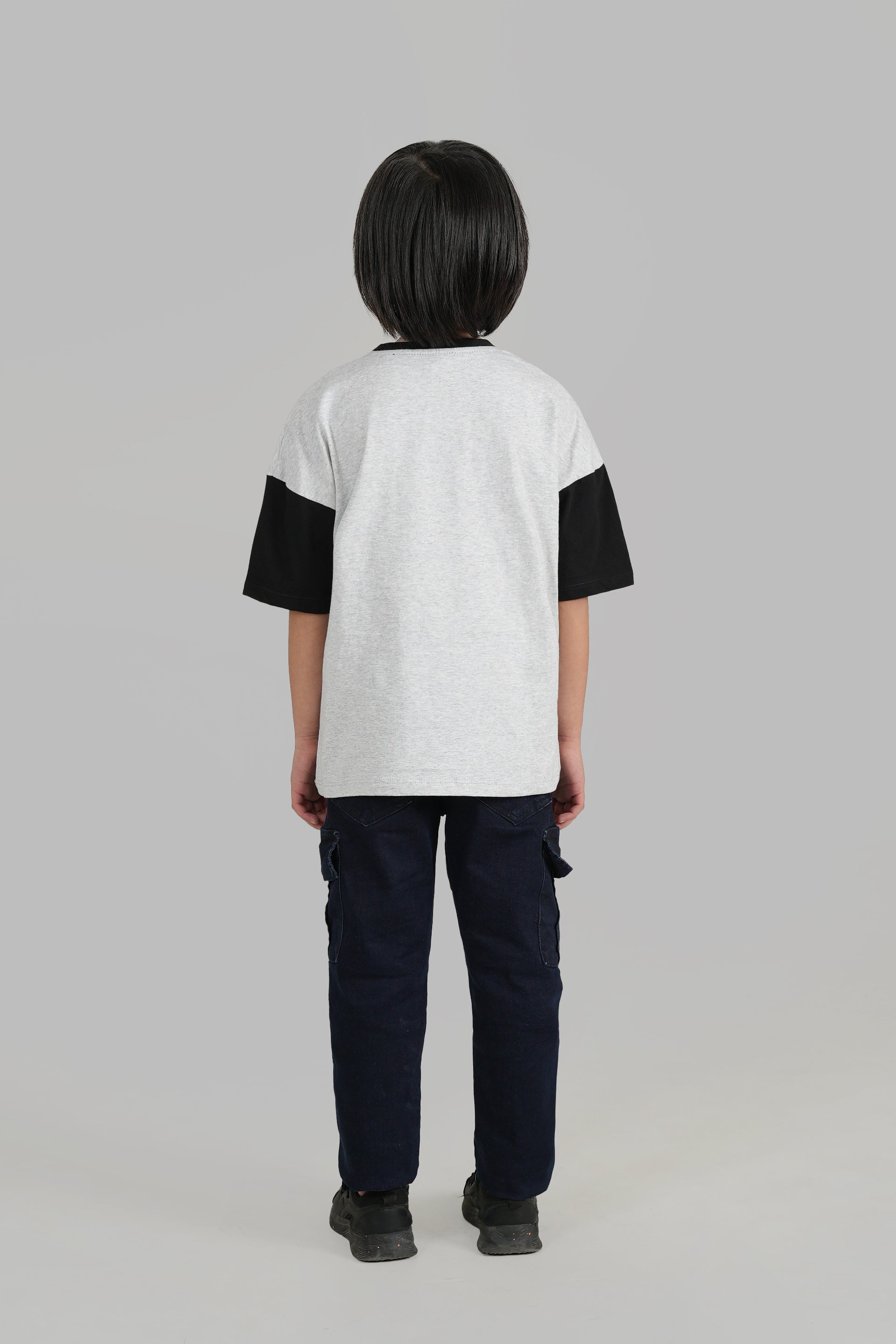 Boys Contrast Sleeves Printed Cotton Oversize T-Shirt