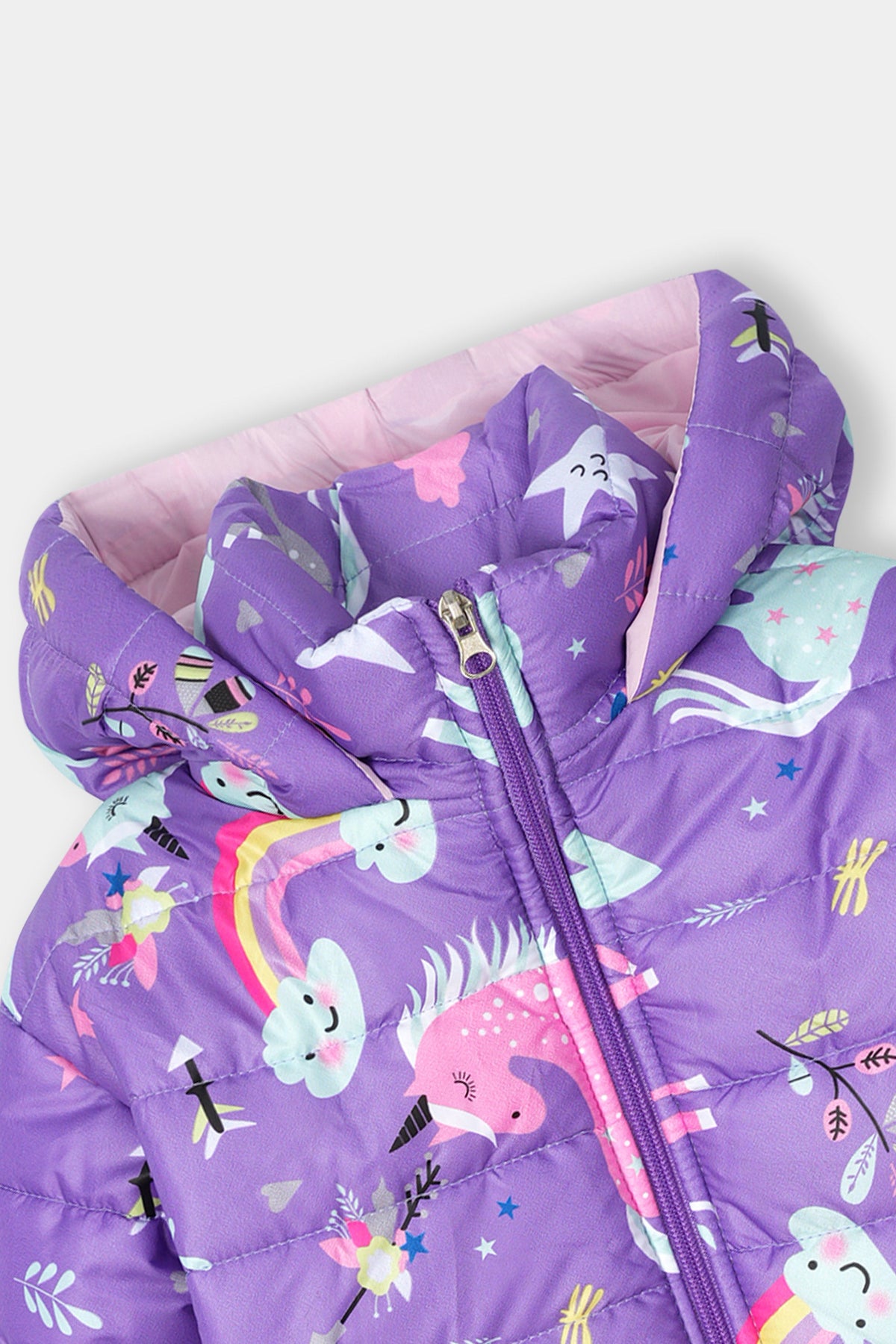 Girls Unicorn Print Puffer Jacket