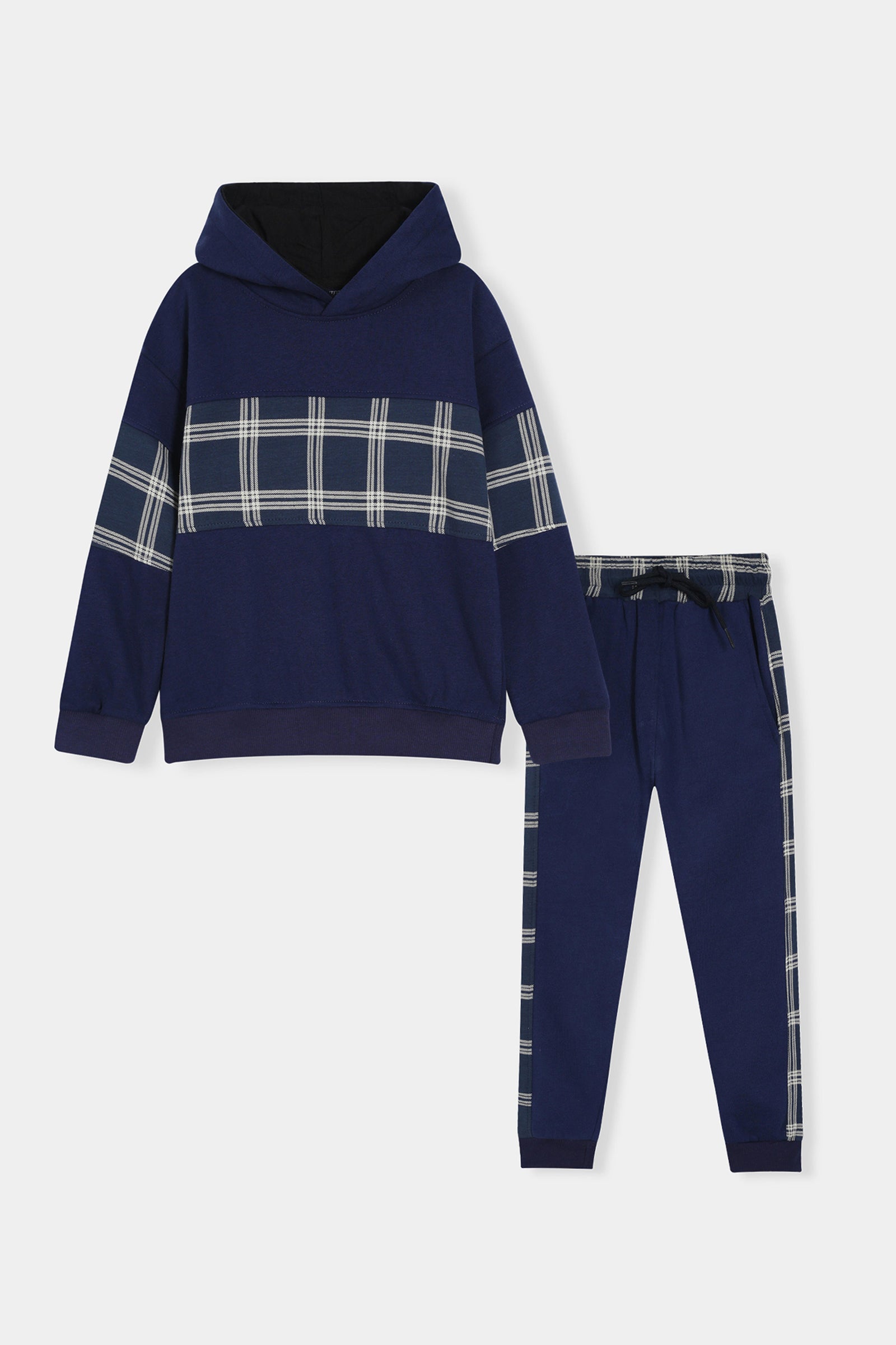 Boys Navy Grid Stripe Hoodie & Jogger Set