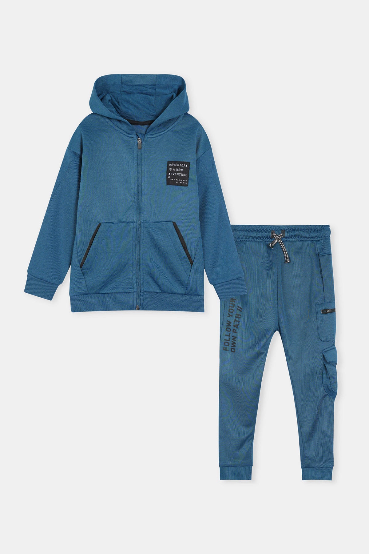Teal Zip-Up Hoodie and Joggers Set with Motivational Print