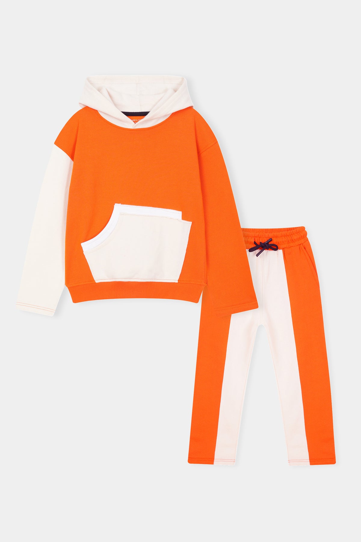Bold & Bright  Colorblock Hoodie Set – Orange & White Drop Shoulder