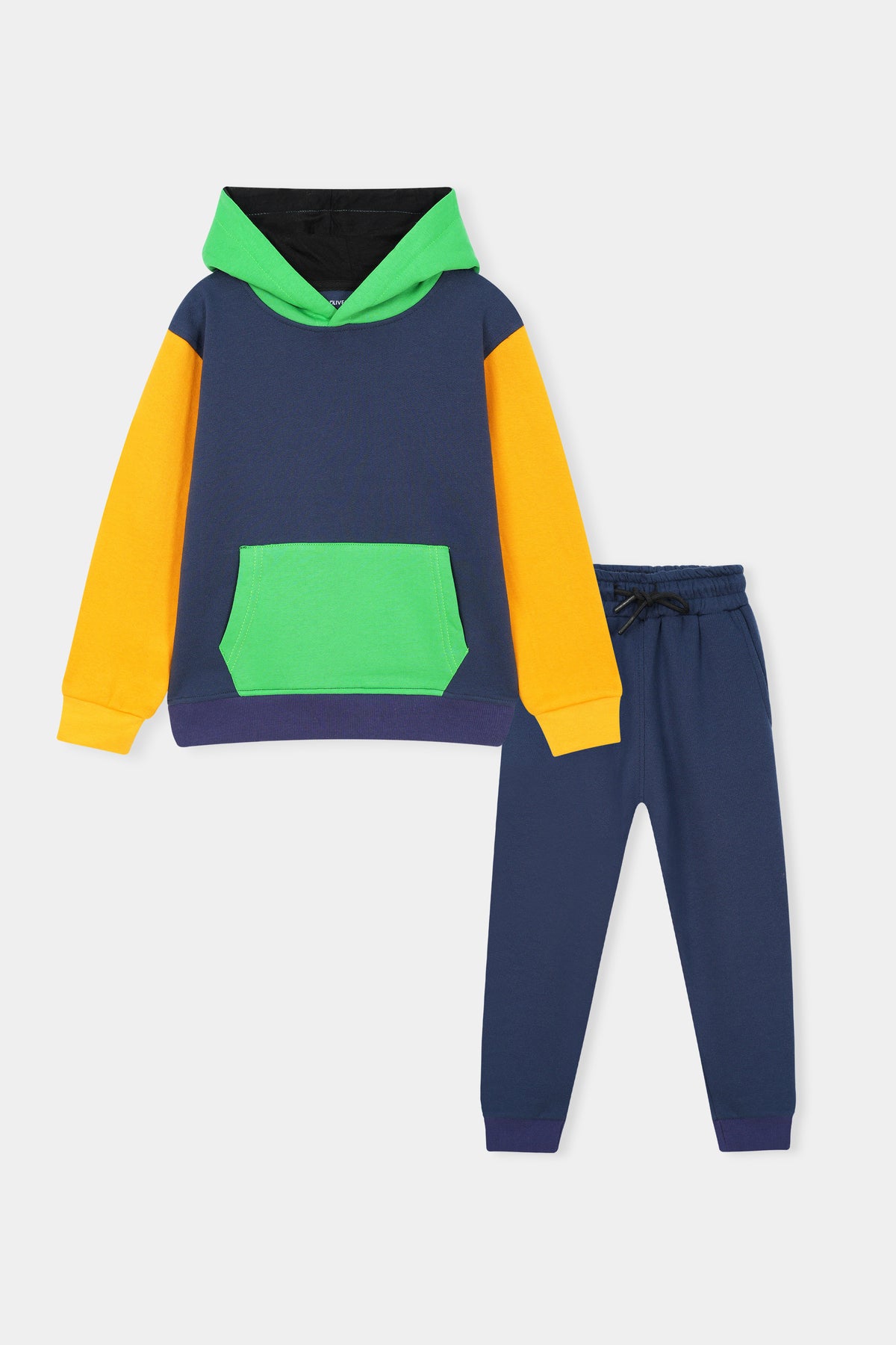 Vibrant Colorblock' Hoodie Set – Navy, Yellow & Green Pop (unisex)