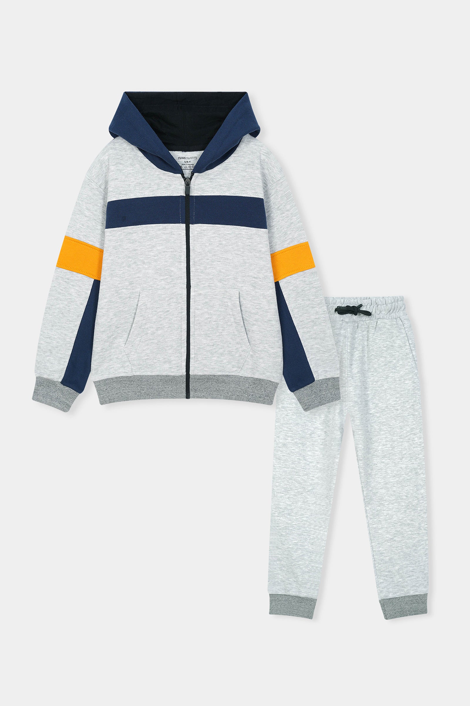 Sporty Stripes Boys' Zip-Up Tracksuit – Heather Grey with Navy & Orange Accents