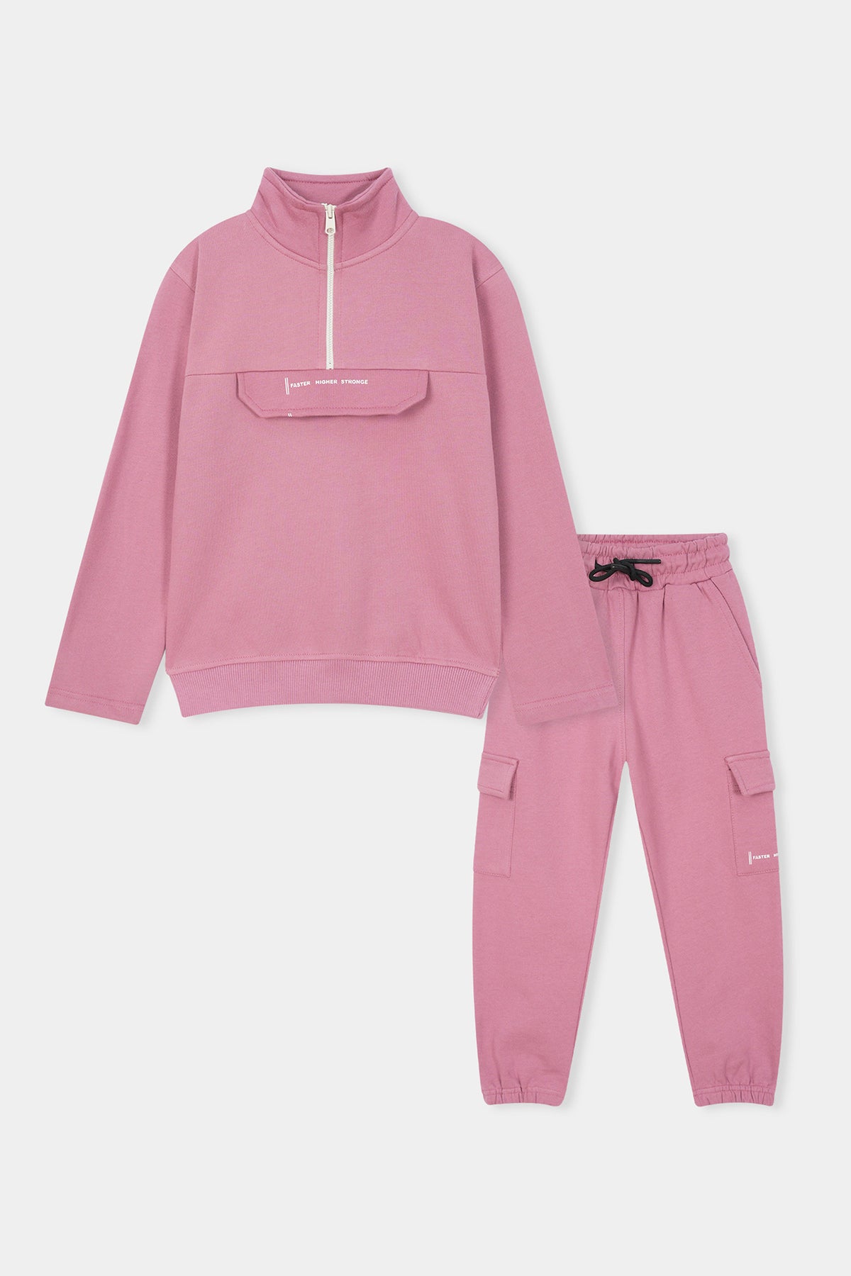 Dusty Rose Utility Tracksuit – Trendy Comfort with Cargo Style