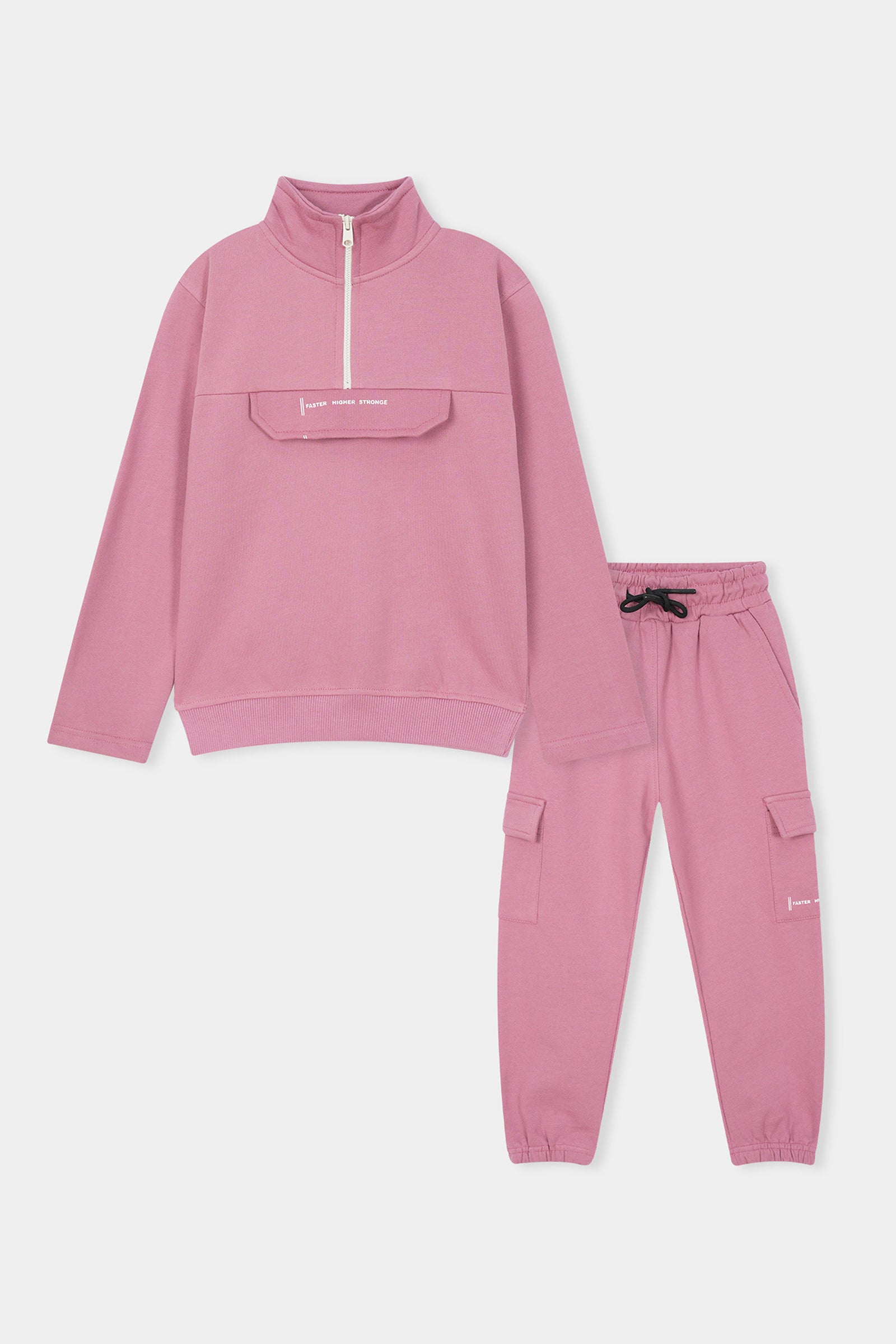 Dusty Rose Utility Tracksuit – Trendy Comfort with Cargo Style