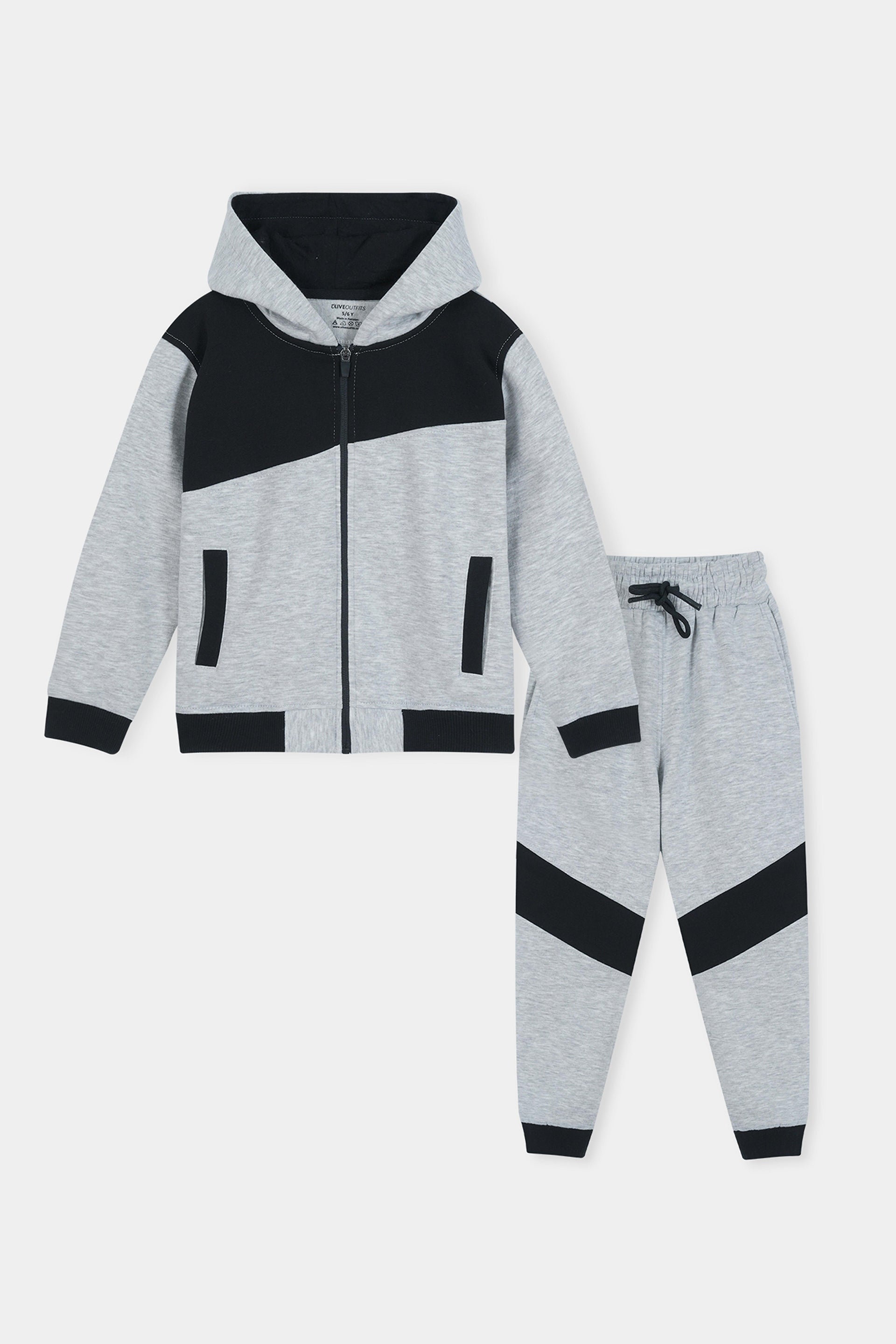 Stylish Two-Tone' Tracksuit Set: Grey and Black Hoodie with Matching Joggers