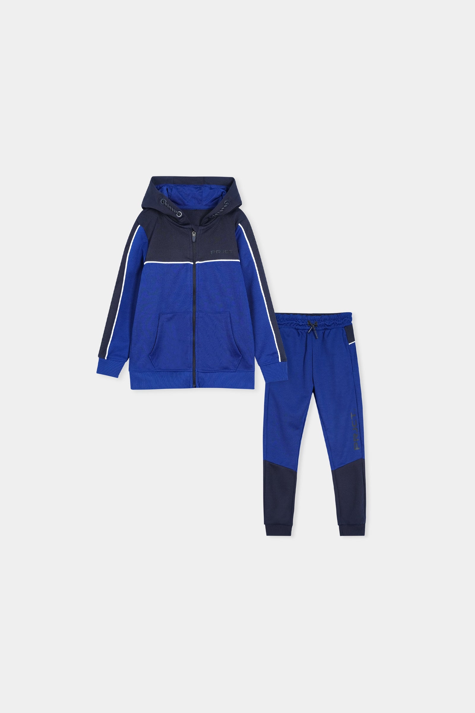 Blue and Navy Hooded Tracksuit Set with Zip-Up Jacket and Joggers