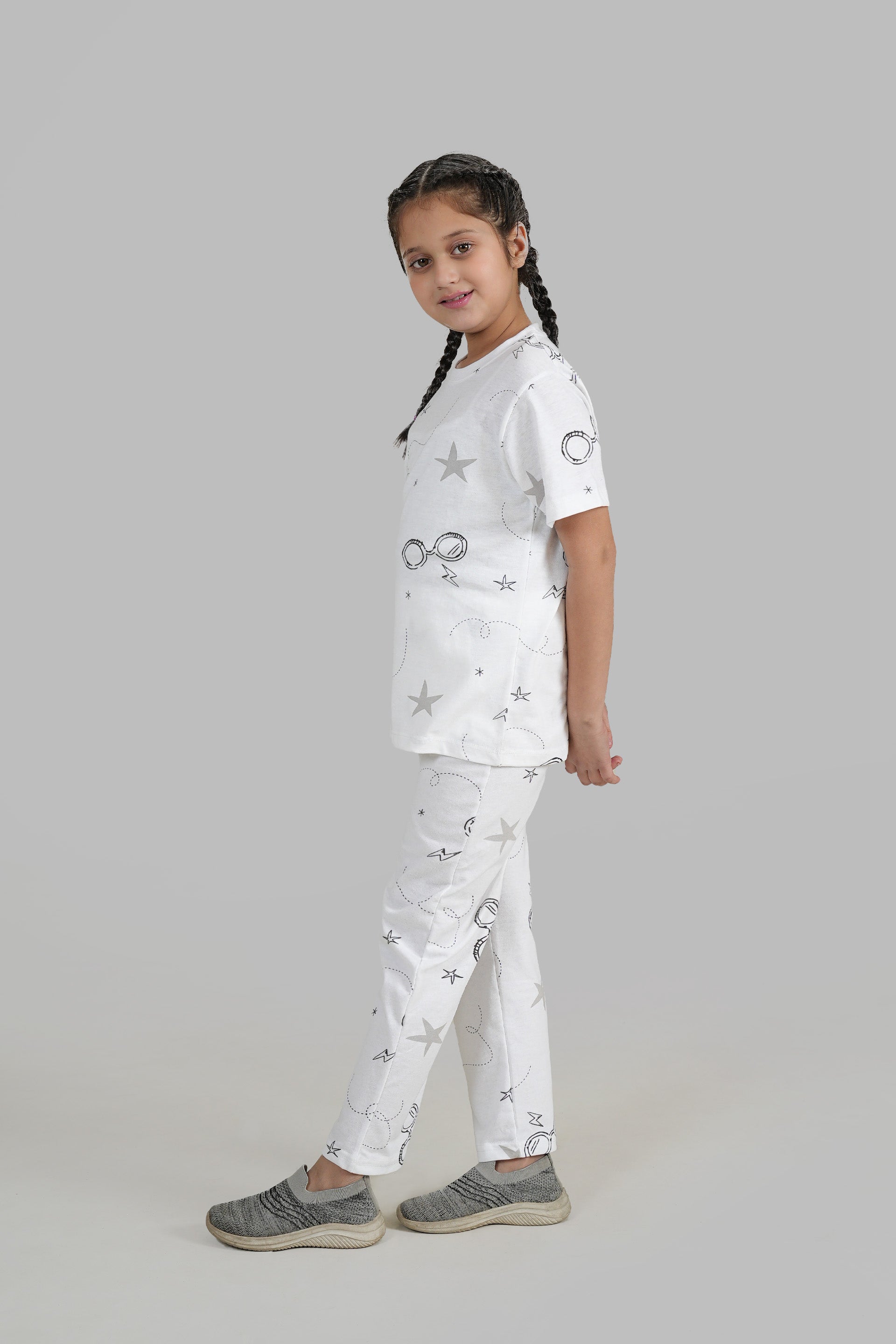 Girls All-Over Printed Soft Cotton Night Suit