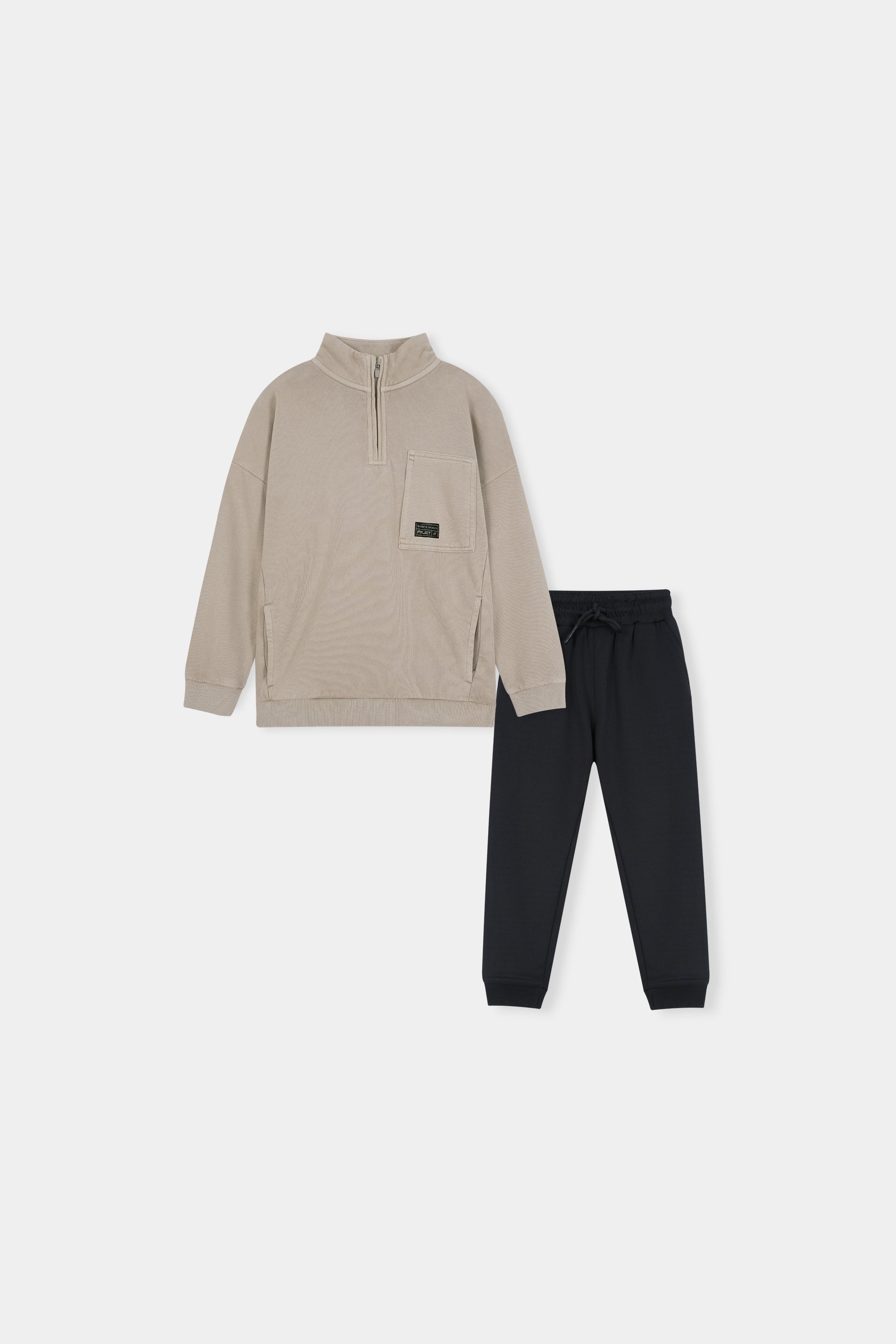 Neutral Zip-Up Sweatshirt & Jogger Set