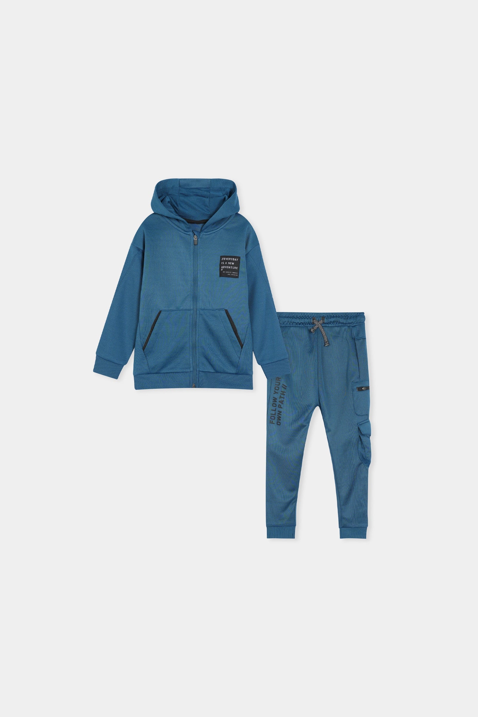 Teal Zip-Up Hoodie and Joggers Set with Motivational Print