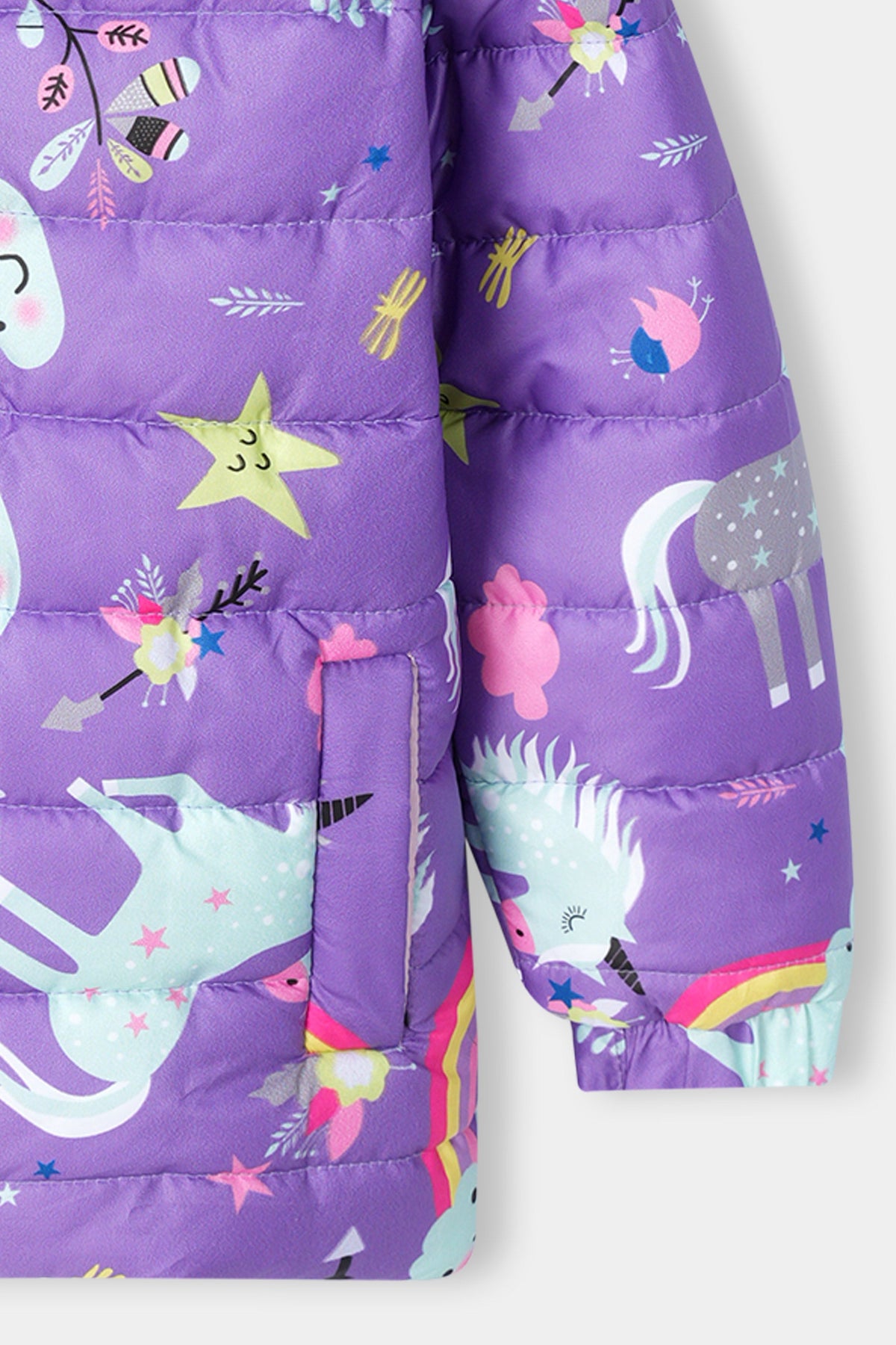 Girls Unicorn Print Puffer Jacket