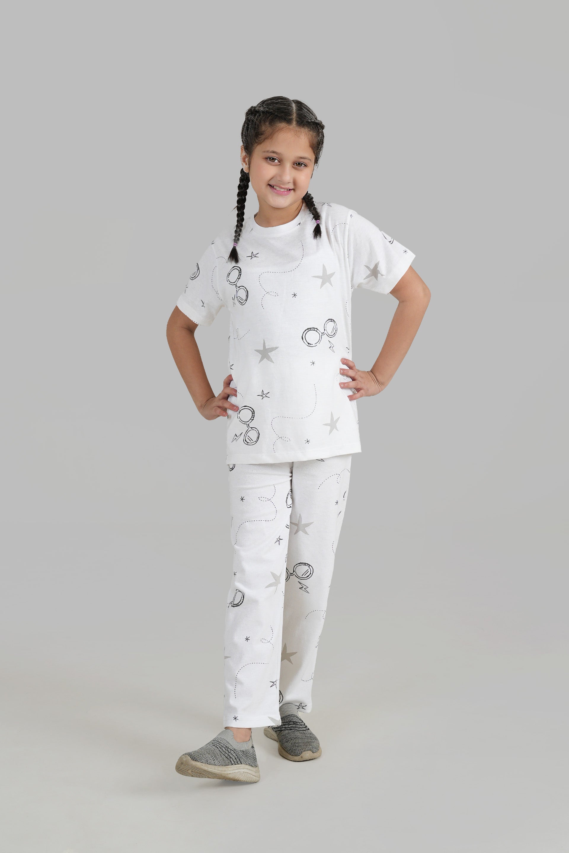 Girls All-Over Printed Soft Cotton Night Suit