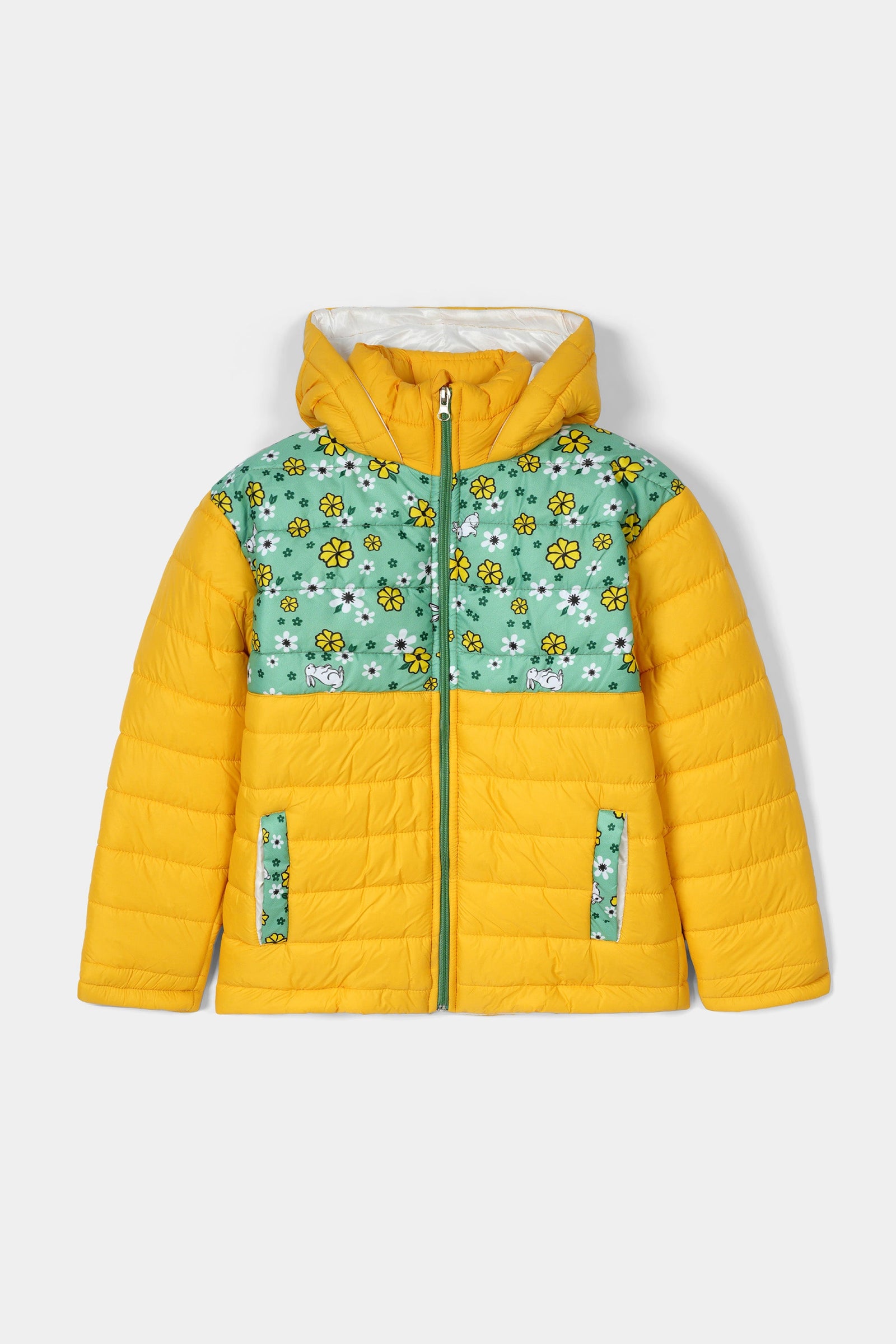 Girls Yellow Printed Hoodie Jacket Girls