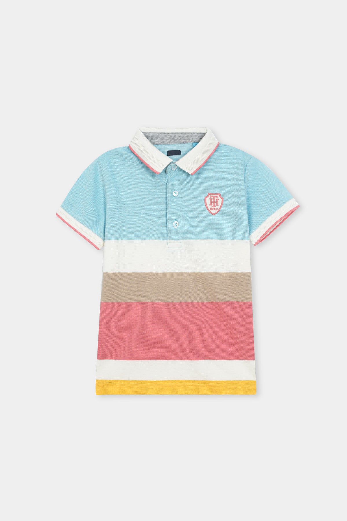 Kids Multicolor Striped Cotton Polo Shirt with Embroidered Badge