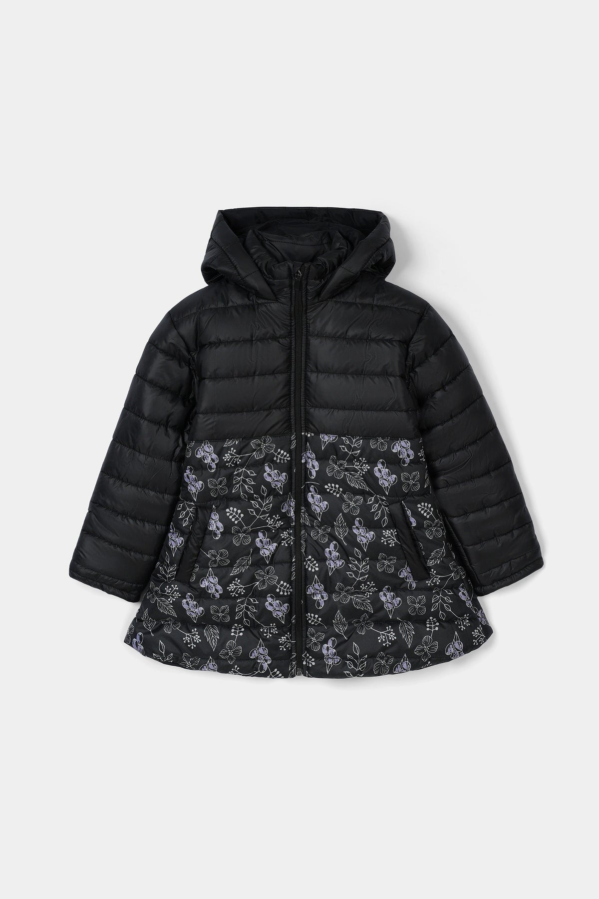 Girls Black Printed Hoodie Jacket