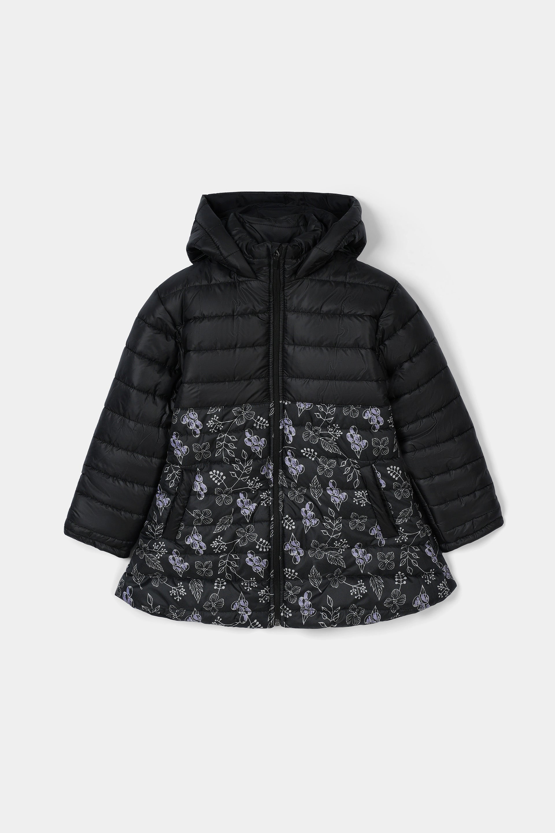 Girls Black Printed Hoodie Jacket