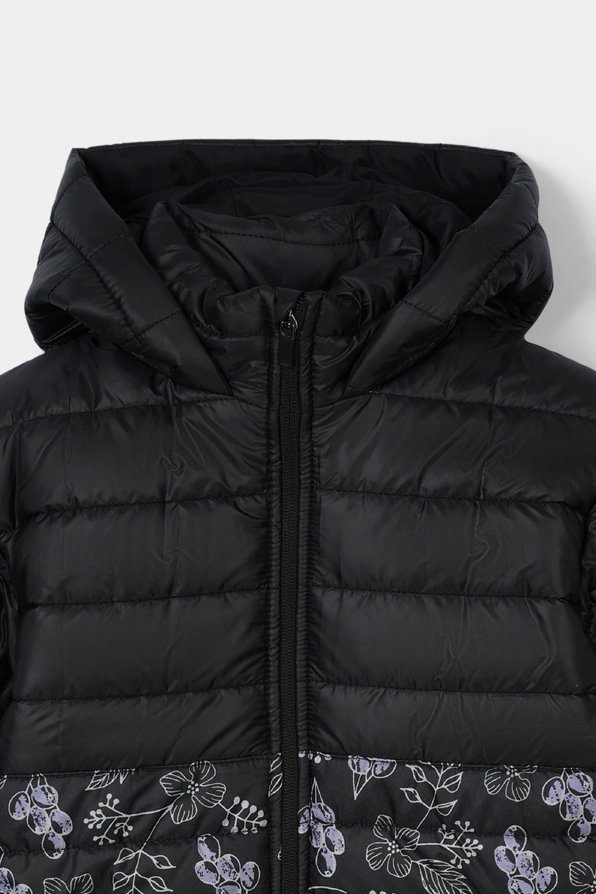 Girls Black Printed Hoodie Jacket