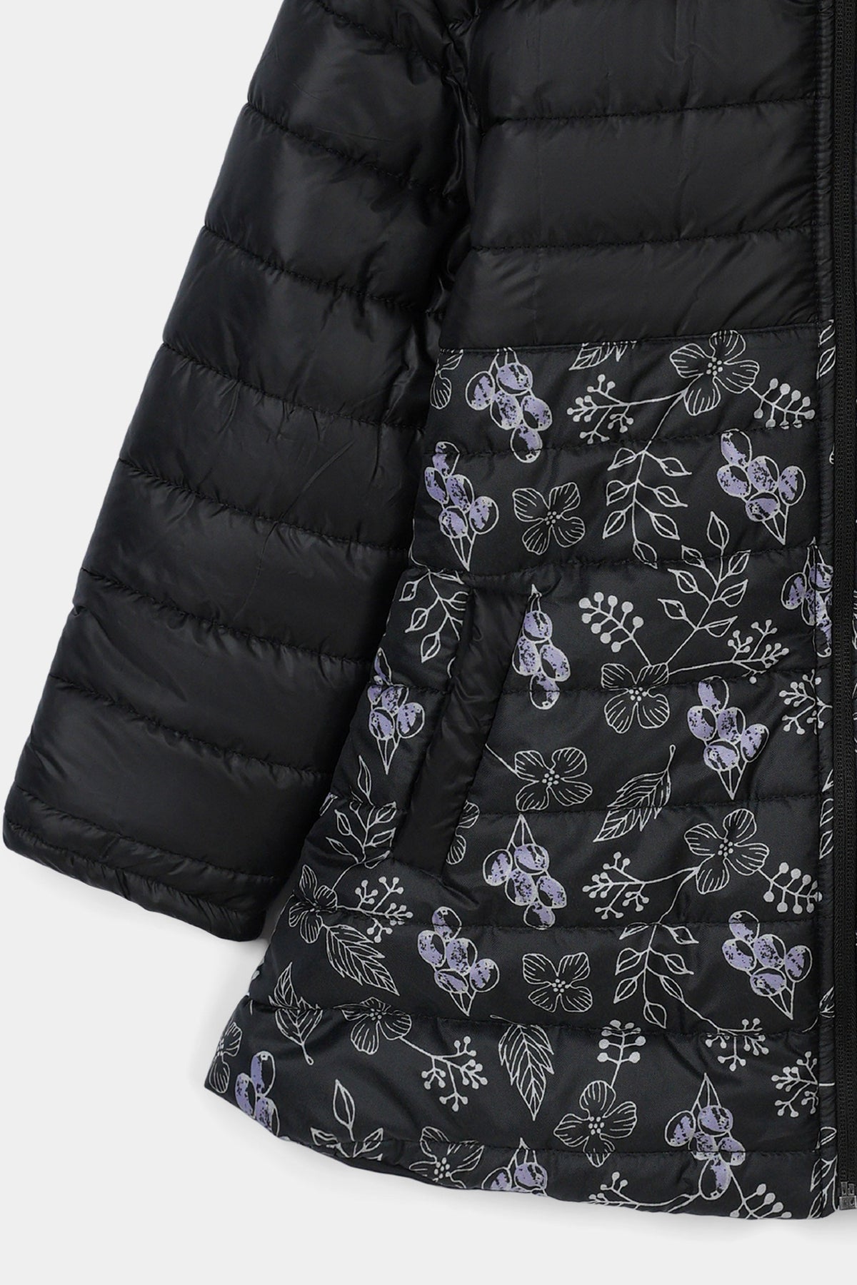 Girls Black Printed Hoodie Jacket