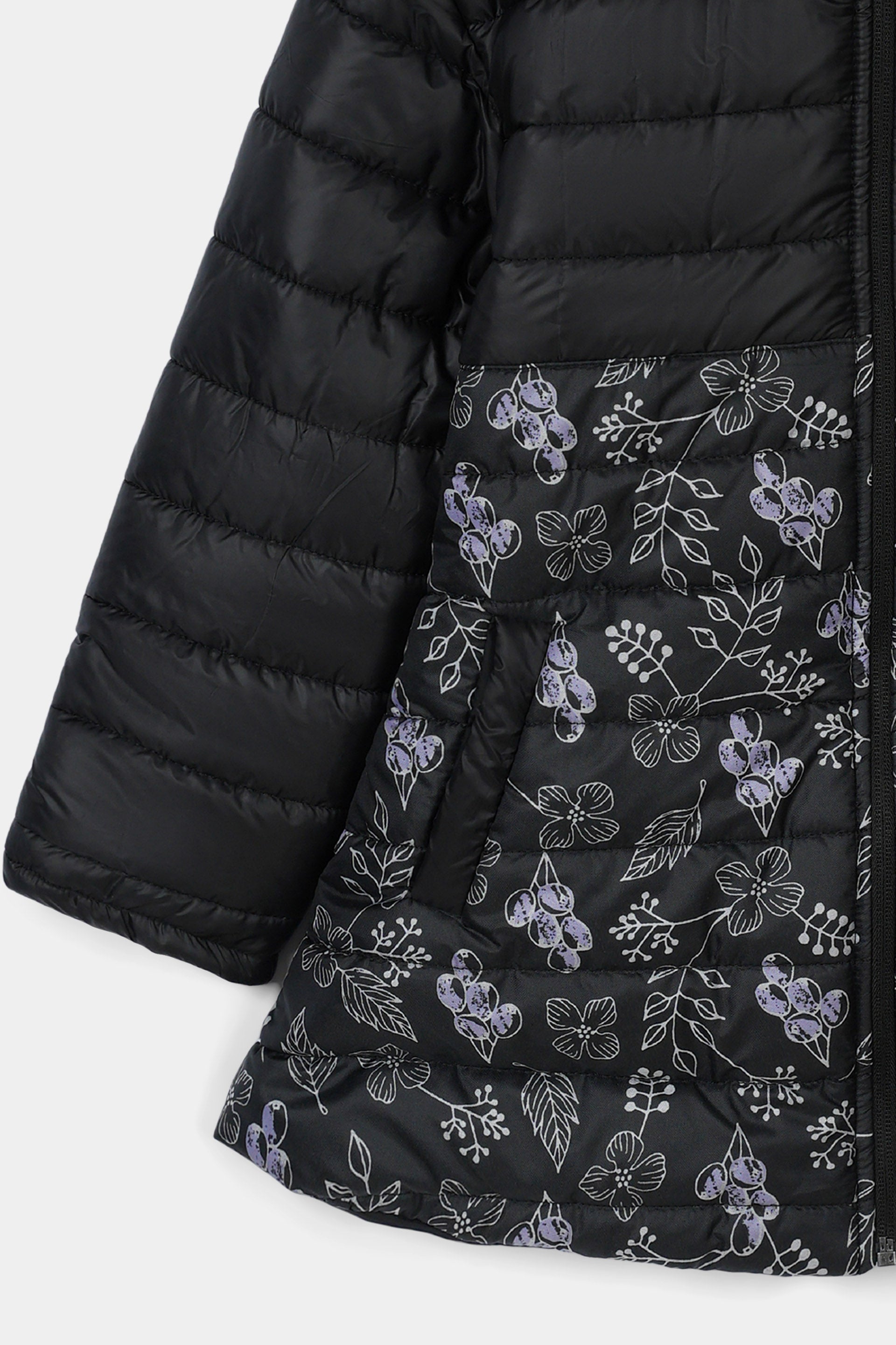 Girls Black Printed Hoodie Jacket