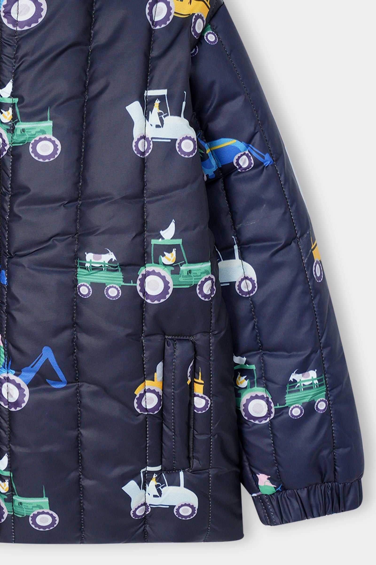 Children’s Quilted Puffer Jacket with Tractor Print and Hood