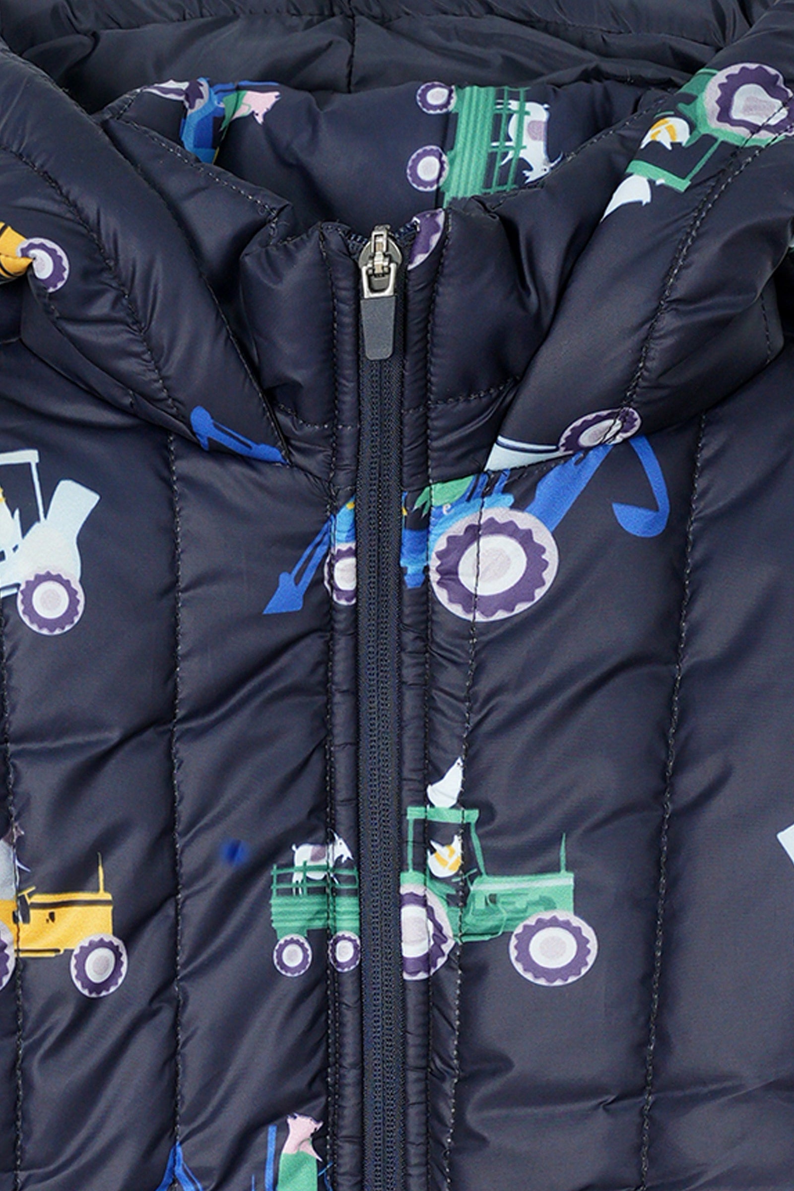 Children’s Quilted Puffer Jacket with Tractor Print and Hood