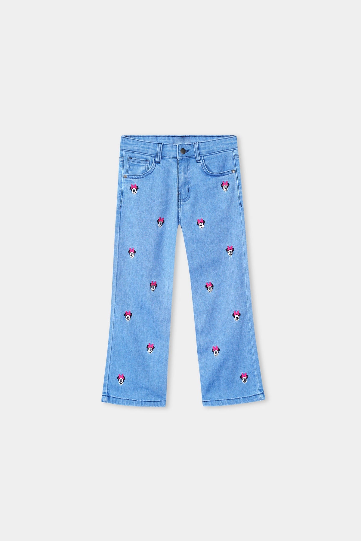 All Over Minnie Embroidered Girl&#39;s Wide Leg Jeans