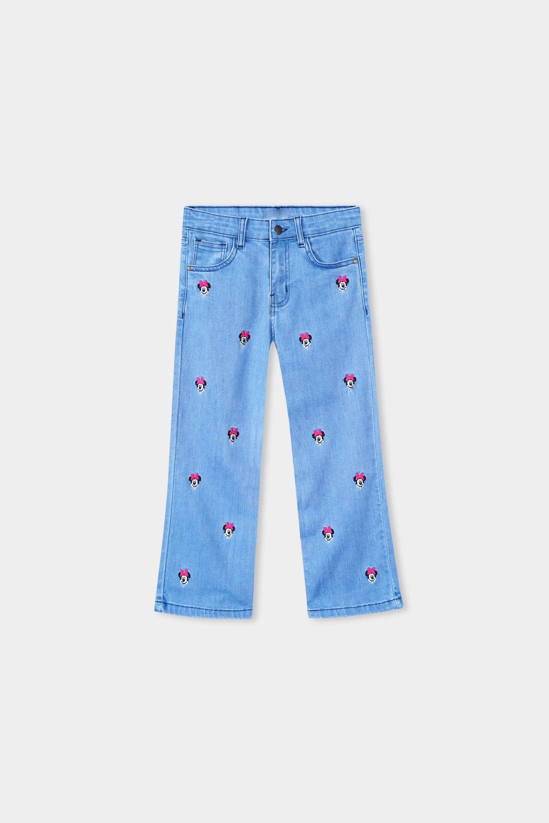 All Over Minnie Embroidered Girl's Wide Leg Jeans