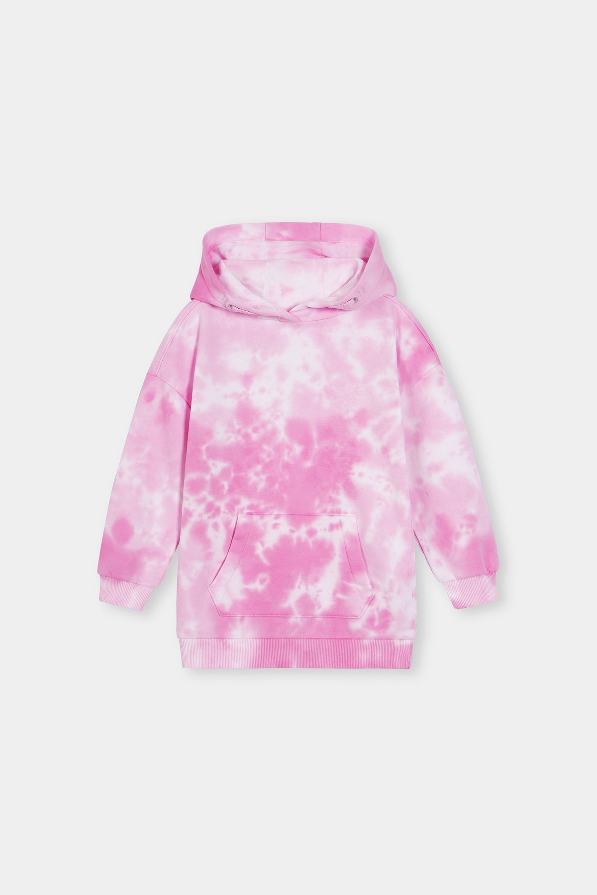 Pink Tie-Dye Hoodie – Pullover Style with Front Kangaroo Pocket For Girls DROP SHOULDER