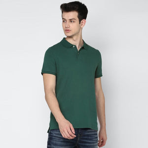 Green Basic Soft Cotton Pique Polo Shirt For Men (120641)