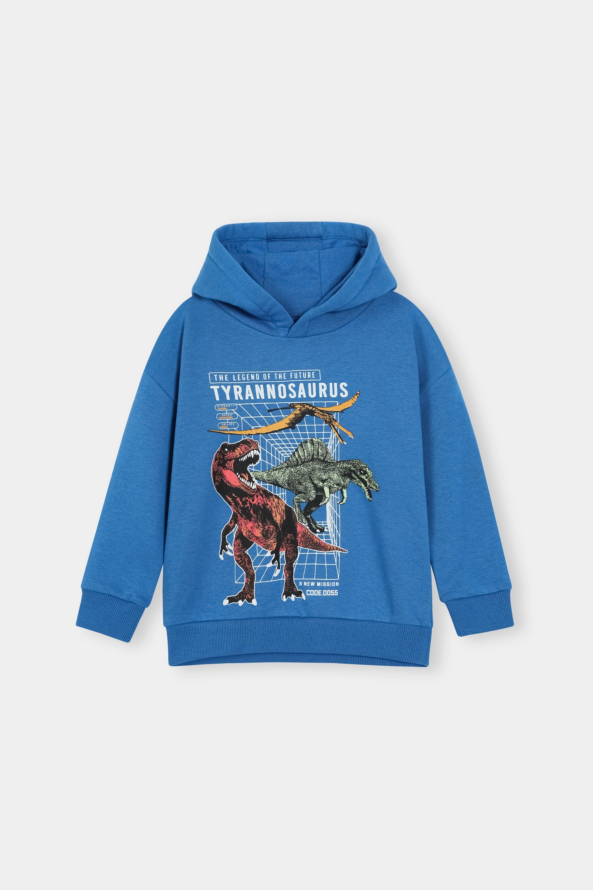 Blue Dinosaur Hoodie – Tyrannosaurus Graphic Print Pullover