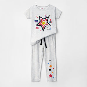 Girls Soft Cotton Printed Melange Suit