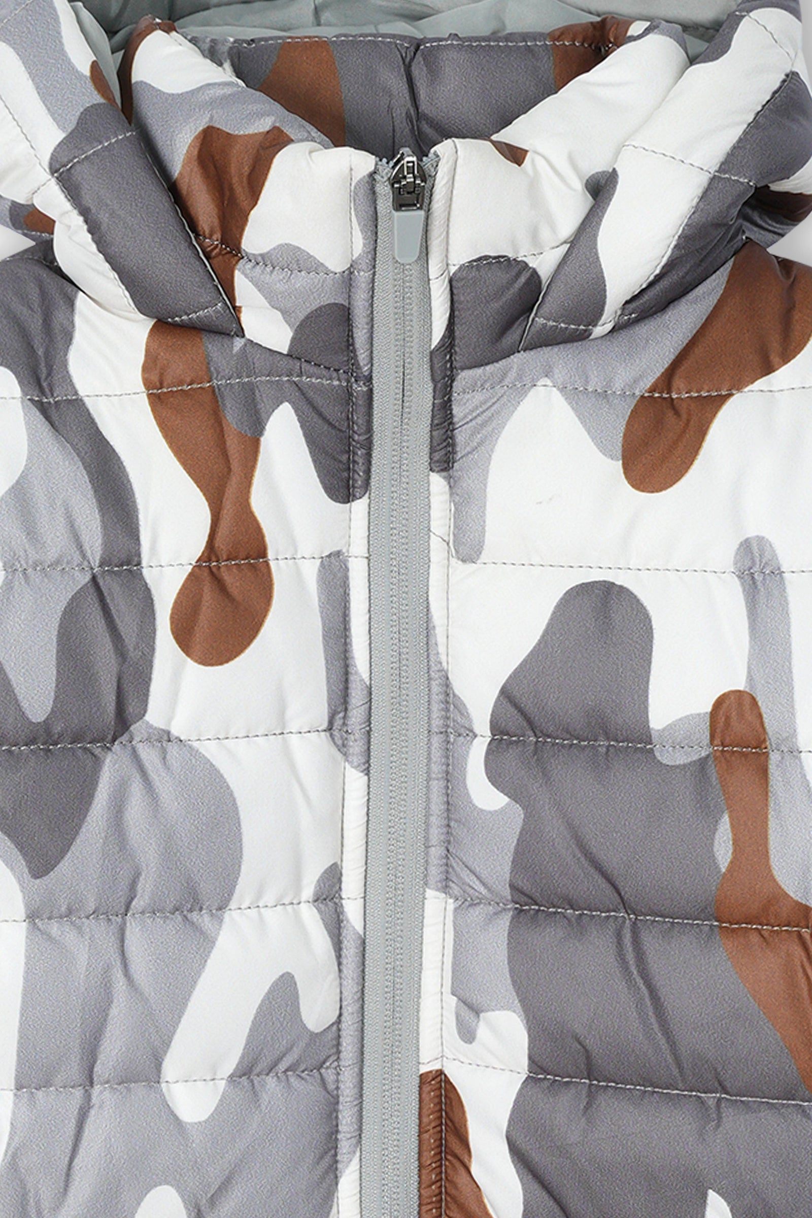 Children’s Quilted Puffer Jacket with Camouflage Print and Hood