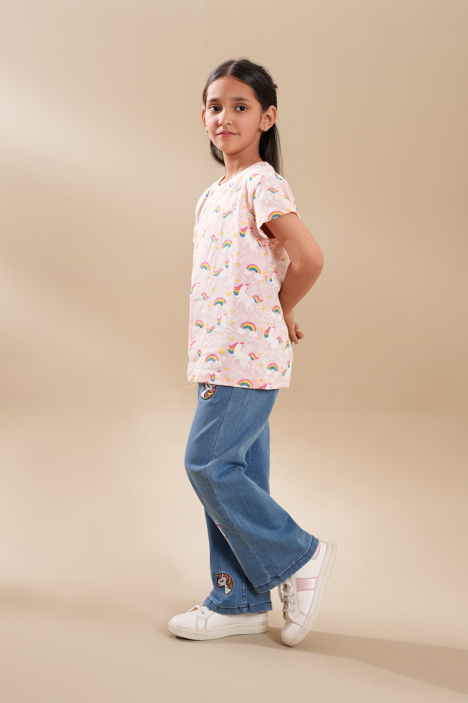 Girls Soft Cotton allover Unicorn Print T Shirt