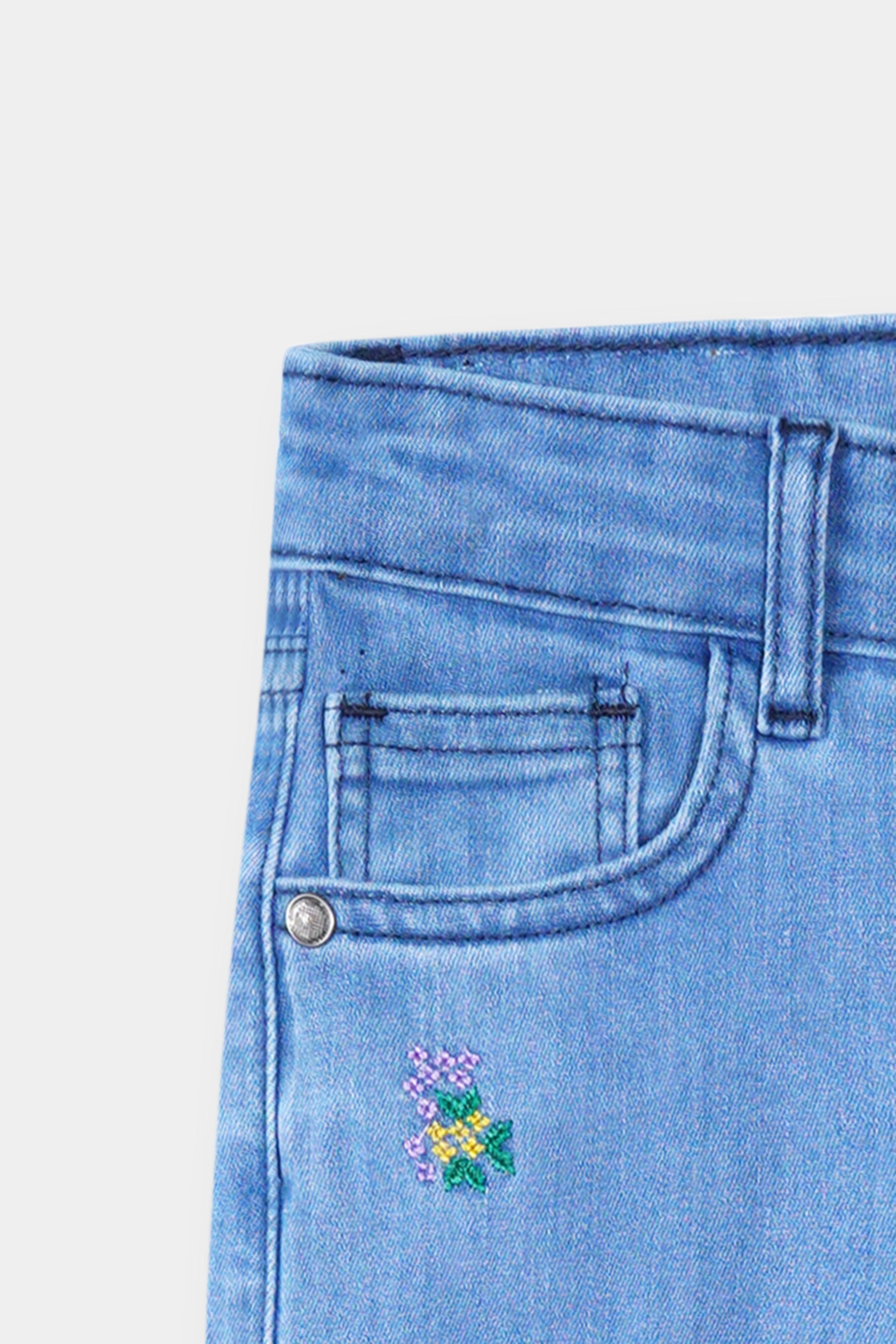 Girls Embroidered Wide Leg Jeans