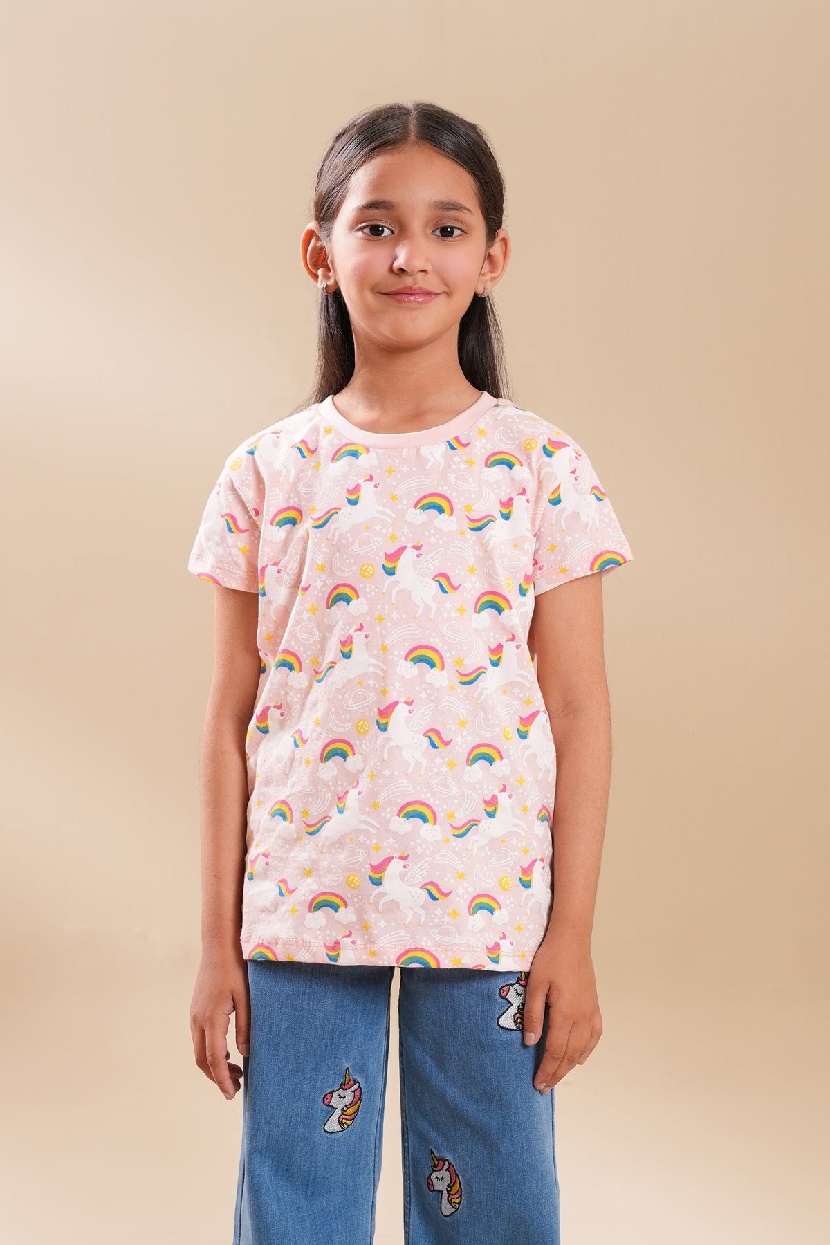 Girls Soft Cotton allover Unicorn Print T Shirt
