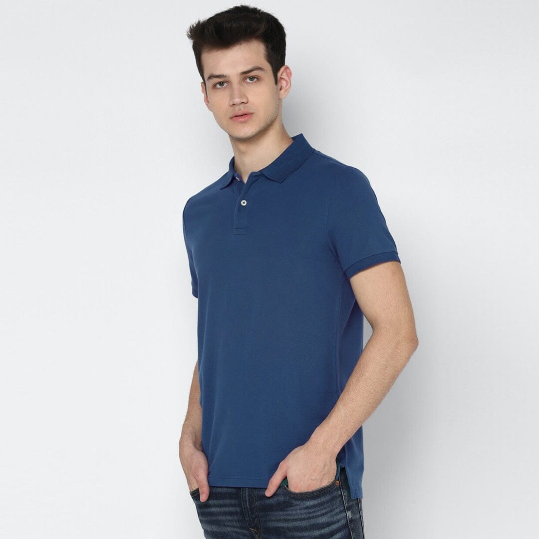Blue Basic Soft Cotton Pique Polo Shirt For Men (120644)