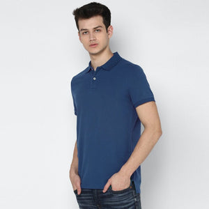 Blue Basic Soft Cotton Pique Polo Shirt For Men (120644)