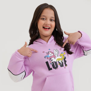 Premium Quality Pink Printed Fleece TrackSuit For Girls