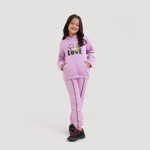 Premium Quality Pink Printed Fleece TrackSuit For Girls