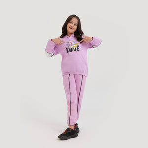 Premium Quality Pink Printed Fleece TrackSuit For Girls