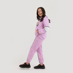 Premium Quality Pink Printed Fleece TrackSuit For Girls