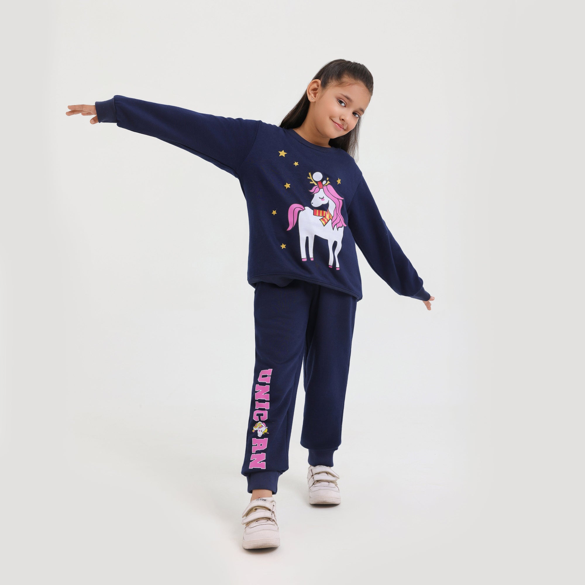 Girls Premium Quality Printed Fleece Navy Suit