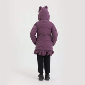 Girls Premium Quality Long Quilted Zipper Hoodie Jacket With Bottom Frill